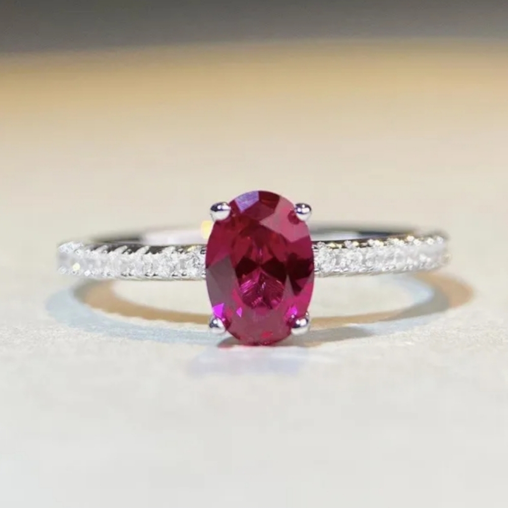 New 0.5 Carat Red "Pigeon Blood" Ruby With Diamonds 925 S.S Ring